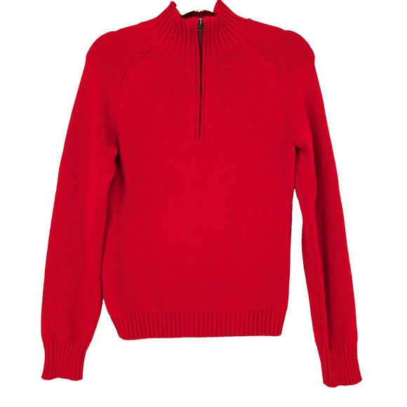 VTG 90s Y2K Womens J Crew Red 1/4 Zip Mock Neck Cotton Preppy Classic Sweater SM - Picture 2 of 7